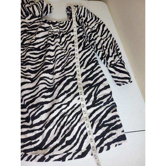 ZARA Poplin Long Sleeve Tunic Top Black Zebra Print Pockets Women's Size Large - Picture 6 of 13